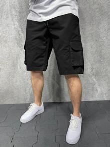 Manfinity Hypemode Loose Fit Men's Cargo Shorts With Lightning Shaped Patch Detailing - Black - View 3