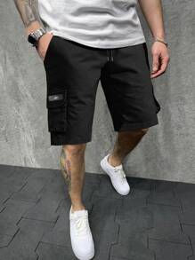 Manfinity Hypemode Loose Fit Men's Cargo Shorts With Lightning Shaped Patch Detailing - Black - View 4