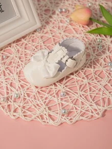 1pair Infant Girls' Flat Princess Casual Shoes With Bow Decoration - White - View 2