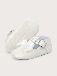 1pair Infant Girls' Flat Princess Casual Shoes With Bow Decoration - White - View 6