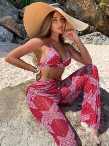 3入組佩斯利印花露背比基尼和連體褲套裝 - 彩色 - 查看 5