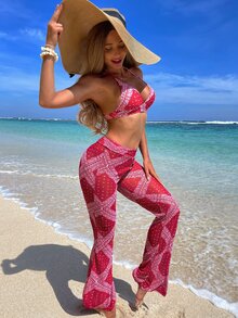 3入組佩斯利印花露背比基尼和連體褲套裝 - 彩色 - 查看 6