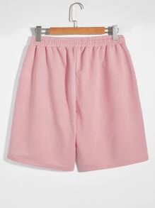 Manfinity Hypemode 寬鬆版型男士短褲,字母縫補,束口腰帶 - 淺粉色 - 查看 2