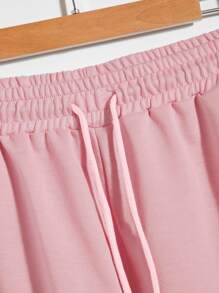 Manfinity Hypemode 寬鬆版型男士短褲,字母縫補,束口腰帶 - 淺粉色 - 查看 4