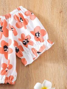 小女童滿版印花泡泡袖上衣和裙子 - 彩色 - 查看 3