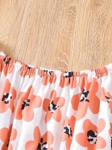 小女童滿版印花泡泡袖上衣和裙子 - 彩色 - 查看 4