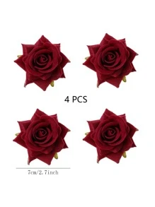 4 cái đầu hoa hồng nhân tạo - Màu Đỏ Sâu - Xem 3
