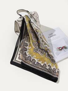 1入組女士人造絲復古緞頭巾方巾，適合度假、休閒外出和日常穿著波西米亞風格 - 彩色 - 查看 4