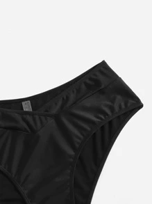 SHEIN Swim Curve Plus Surplice High Cut Bikini Bottom - Black - View 3