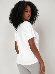 SHEIN BASICS Camiseta de hombros caídos unicolor - Blanco - Ver 2