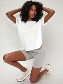SHEIN BASICS Camiseta de hombros caídos unicolor - Blanco - Ver 3