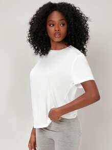 SHEIN BASICS Camiseta de hombros caídos unicolor - Blanco - Ver 4