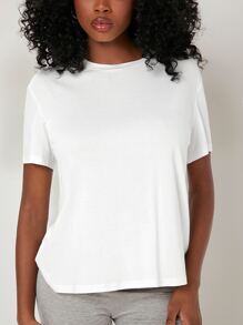 SHEIN BASICS Camiseta de hombros caídos unicolor - Blanco - Ver 5