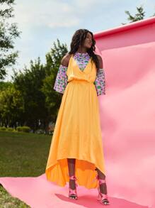 _d.daniela.a_ Tropical & Dinosaur Print Halter Neck Bodysuit - Multicolor - View 4