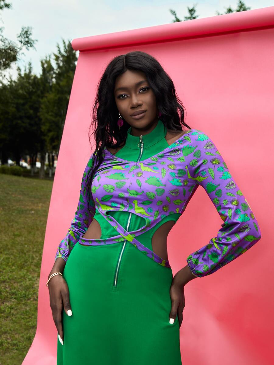 _d.daniela.a_ 卡通和熱帶圖案十字交叉短款上衣 - 彩色 - 查看 1