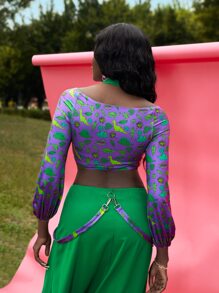 _d.daniela.a_ 卡通和熱帶圖案十字交叉短款上衣 - 彩色 - 查看 2