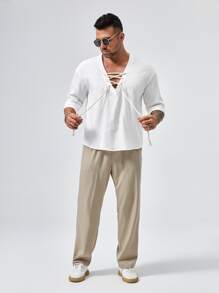 Manfinity NXTstreet 男士前繫帶襯衫 - 白色 - 查看 3