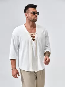 Manfinity NXTstreet 男士前繫帶襯衫 - 白色 - 查看 5