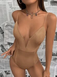 SHEIN ICON Body de tirantes unicolor de cuello profundo - Marrón - Ver 1