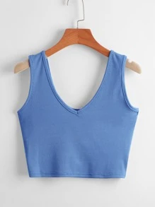 SHEIN Unity Ribbed Solid Tank Top - Blue - View 1
