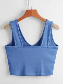 SHEIN Unity Ribbed Solid Tank Top - Blue - View 2