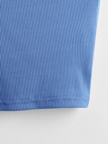 SHEIN Unity Ribbed Solid Tank Top - Blue - View 4