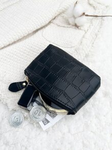 Portefeuille femme Pu zippé à motif crocodile, mode, léger, idéal comme cadeau d'anniversaire ou pour le personnel de bureau, pour hommes et femmes. Petit portefeuille, porte-monnaie, portefeuille de voyage - Noir - Voir 2