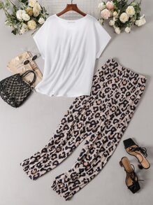 Mulvari Plus Heart & Leopard Batwing Sleeve Tee & Pants - Multicolor - View 2