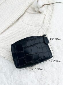 Portefeuille femme Pu zippé à motif crocodile, mode, léger, idéal comme cadeau d'anniversaire ou pour le personnel de bureau, pour hommes et femmes. Petit portefeuille, porte-monnaie, portefeuille de voyage - Noir - Voir 4