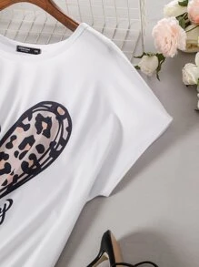 Mulvari Plus Heart & Leopard Batwing Sleeve Tee & Pants - Multicolor - View 5