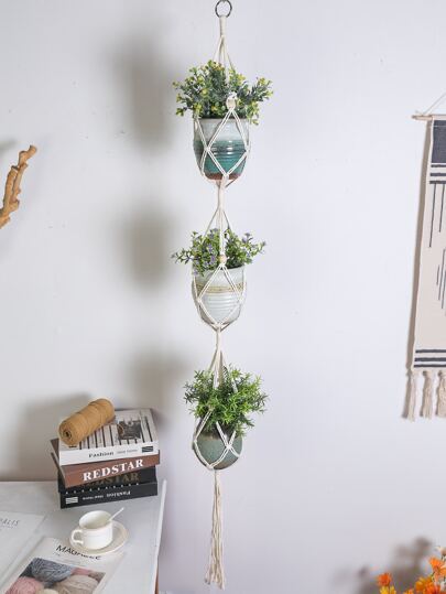 1pc 3-Layer Rope Handwoven Hanging Basket Decor (Planter Not Included)