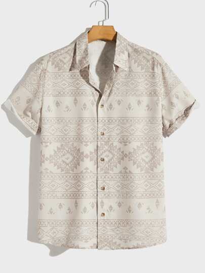 Manfinity BRENVOR Loose Fit Men's Geometric Graphic Short Sleeve Shirt