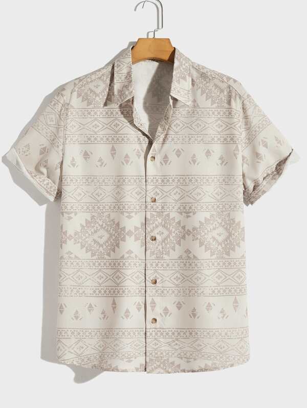 Manfinity BRENVOR 宽松男士几何图案短袖衬衫
