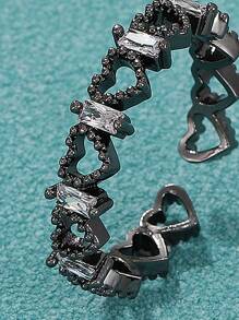 1 Pieza Anillo De Cobre Con Forma De Corazón Terminado En Un Extremo Abierto De Moda Y Personalizado Con Decoración, Para Uso Diario - Negro de pistola - Ver 3
