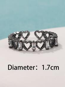 1 Pieza Anillo De Cobre Con Forma De Corazón Terminado En Un Extremo Abierto De Moda Y Personalizado Con Decoración, Para Uso Diario - Negro de pistola - Ver 4