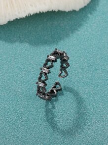 1 Pieza Anillo De Cobre Con Forma De Corazón Terminado En Un Extremo Abierto De Moda Y Personalizado Con Decoración, Para Uso Diario - Negro de pistola - Ver 5