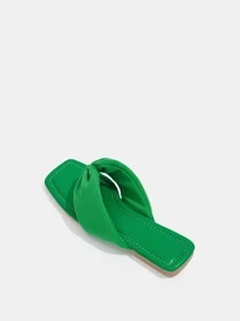 Minimalist Knot Decor Thong Flat Sandals - Green - View 5