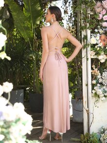 BABYONLINE D.R.E.S.S. 後背繫帶不對稱下擺伴娘連衣裙