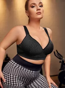 Easithlete Plus SIZE High Support High Stretch Sports Bra With Sewn-In Pads,Non-Removable Pads For Women High Support Racerback,Workout, Yoga, Running - Dark Grey - View 1