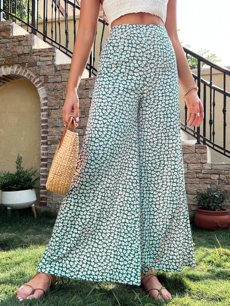 Ditsy Floral Wide Leg Trousers - Multicolor - View 1