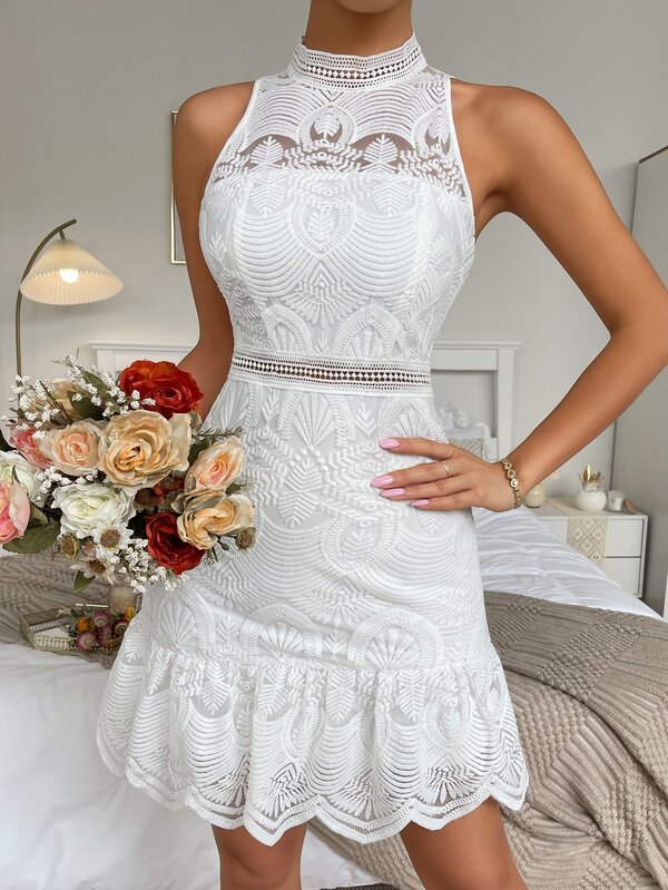 Cut Out Zipper Back Lace Dress SHEIN USA