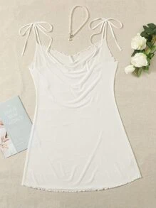 SHEIN Unity Đầm mặc nhà Kích Thước Lớn Xù nhỏ màu trơn Gợi cảm - trắng - Xem 1