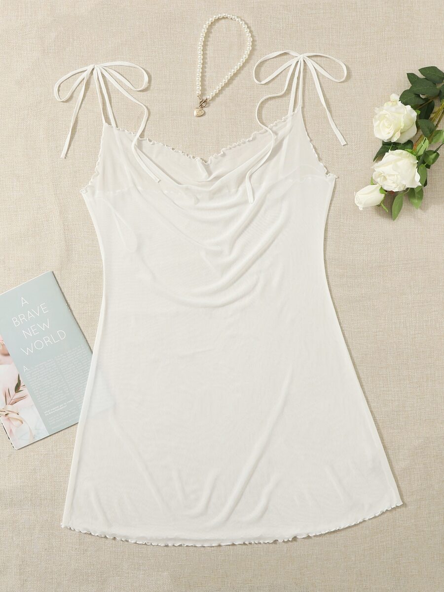 SHEIN Unity Đầm mặc nhà Kích Thước Lớn Xù nhỏ màu trơn Gợi cảm - trắng - Xem 1