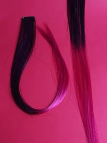 ROMWE Grunge Punk 5pcs Ombre Long Straight Synthetic Hair Extension - Burgundy - View 2