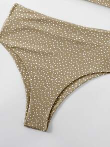 Bikini con nudo en los hombros y lunares, para vacaciones de verano en la playa - Caqui - Ver 5