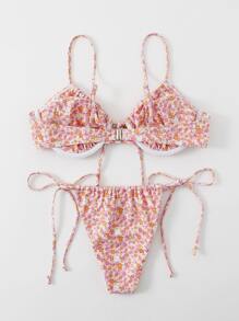 Summer Ditsy Floral Tie Front Underwire Bikini - Multicolor - View 5