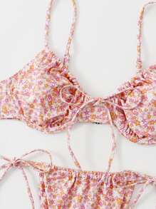 Summer Ditsy Floral Tie Front Underwire Bikini - Multicolor - View 7