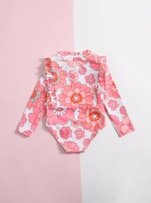 Bebé Bañador una pieza con estampado floral ribete con fruncido con cremallera media - Multicolor - Ver 2