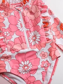 Bebé Bañador una pieza con estampado floral ribete con fruncido con cremallera media - Multicolor - Ver 3