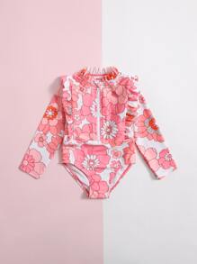 Bebé Bañador una pieza con estampado floral ribete con fruncido con cremallera media - Multicolor - Ver 5
